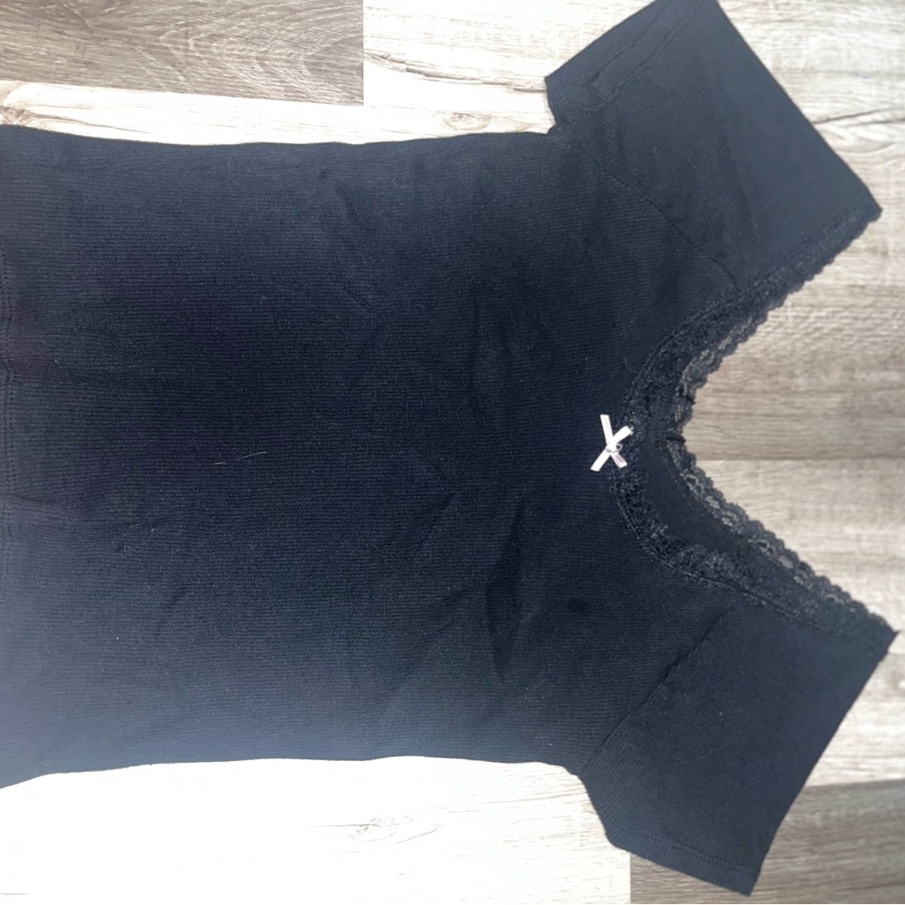 Aeropostale Black Shrunken Tee with Lace Trim
